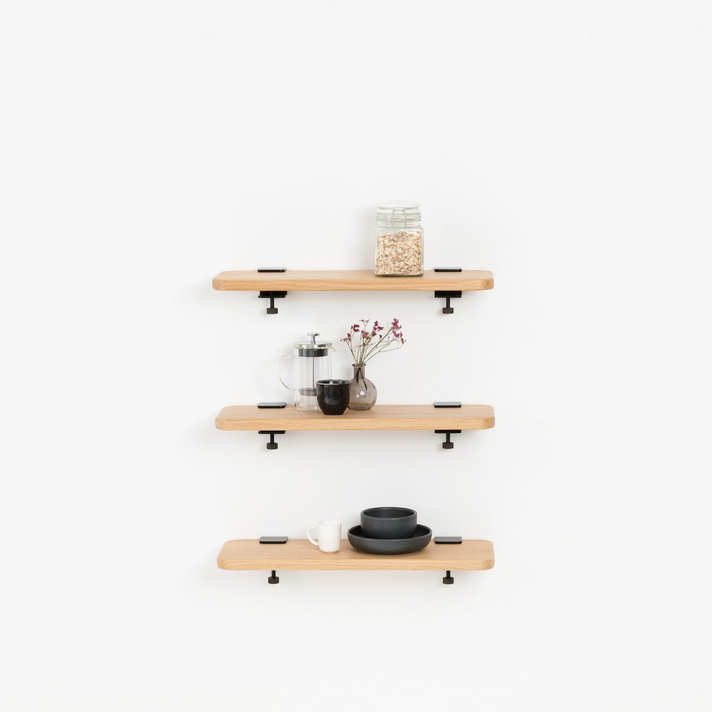 Set aus 3 Wandregalen BRACKET - massive Eiche - 60 bis 150cm